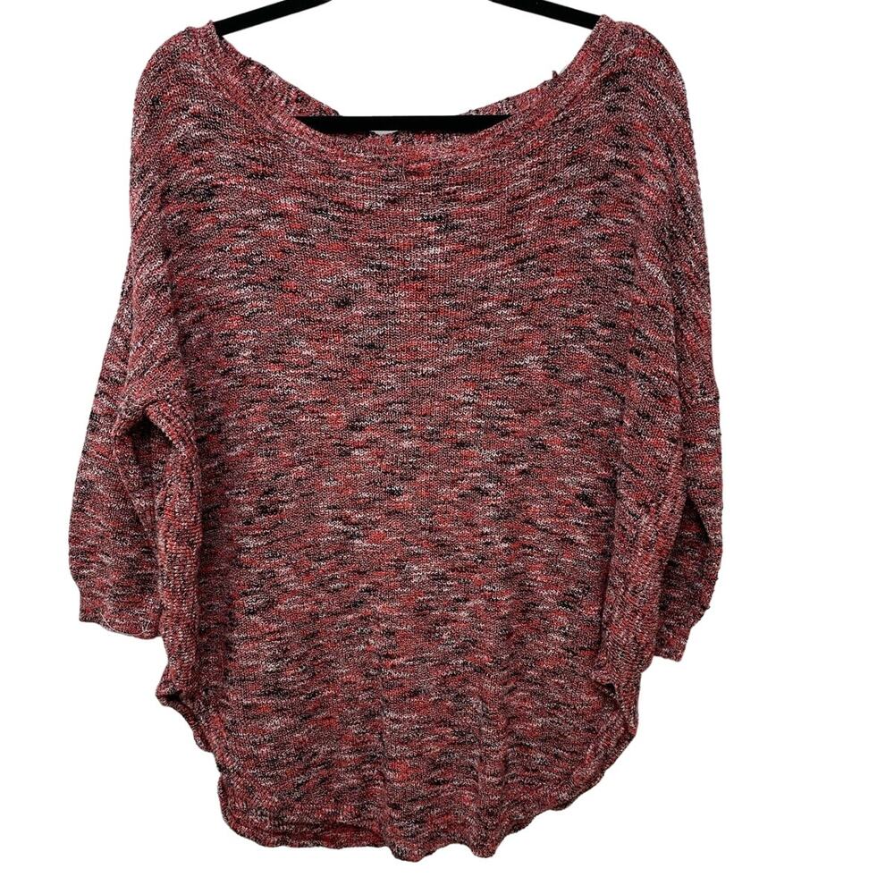 Express Tweed Boat Neck Sweater 3/4 Sleeve Round Hem Pullover Red Womens Size L
